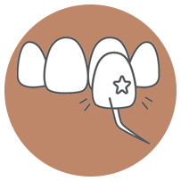 The image features a cartoon depiction of an open mouth with four teeth, one of which has a star-shaped object attached to it, and a computer mouse hovering over the lower lip, suggesting some form of dental care or technology integration.