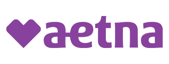 The image displays a logo with the text  Aetna  prominently featured against a purple background.